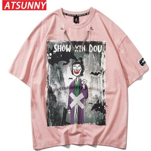 ATSUNNY Japanese Comic Style Printing T-Shirt Men Spring And Summer T-Shirt Oversize HipHop Streetwear Cotton Fashion Tee Tops