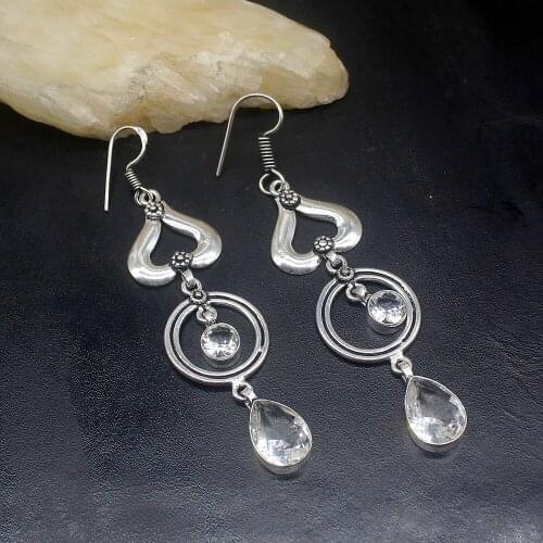 Gemstonefactory Big Promotion Unique 925 Silver Antique Jewelry White Topaz Women Ladies Gifts Dangle Drop Earrings 20211866