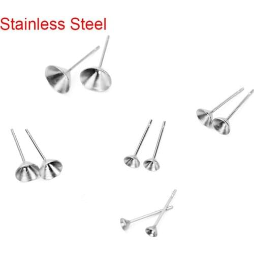 30pcs Hypoallergenic Stainless Steel 3 4 5 6 8mm Cubic Zircon Stones Stud Earring Base Settings For Diy Jewelry Making Findings