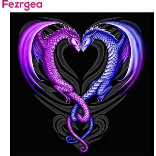 Fezrgea 5D DIY Diamond Painting Flower Dragon Mosaic Full Diamond Embroidery Cross Stitch Rhinestone Diamant Picture Decor Gift