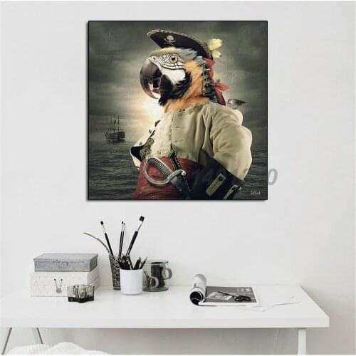 Sylvain Binet Poster Pirate Captain Coco Animal Parrot Painting On Canvas Bedroom Wall Art Decoration Pictures Home Decor