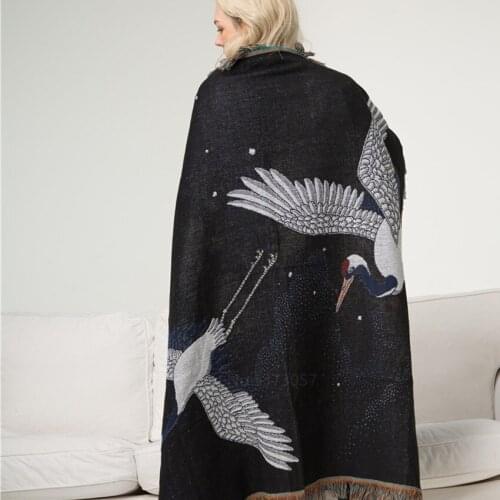 Japanese Style Crane Printing Carpet Casual Blanket Winter Warm Vintage Kimono Fashion High Quality Rug Home Retro Decorative