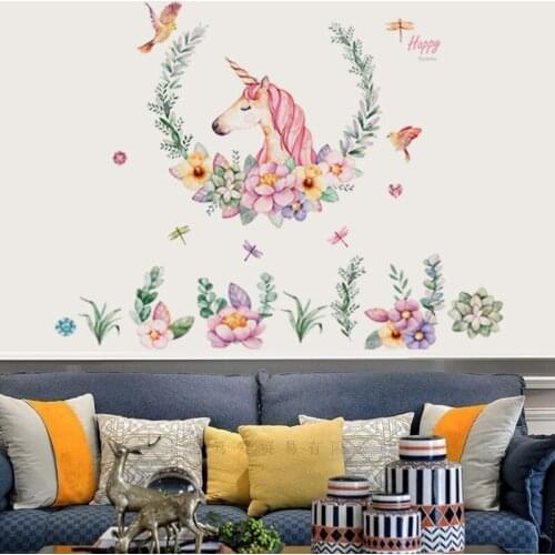 Creative Watercolor unicorn wall sticker PVC Material DIY art wall poster For Childrens room bedroom home decor sticker