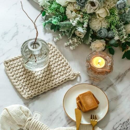 Bohemian Hand-woven Table Mat Placemat Square Braided Cup Mat Heat Resistant Hot Insulation Anti-Skidding Pad Kithen Decor