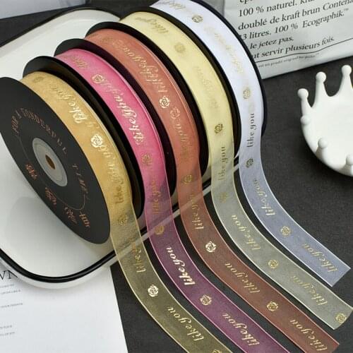 5meters Bronzing Rose Letter Printed Organza Stain Ribbon for Gift Box Bouquet Packaging DIY Hair Bow Wedding Party Decor