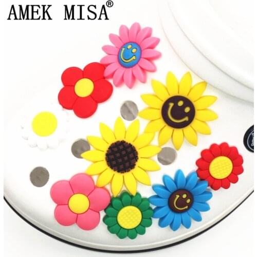 Cute Sunflower PVC Shoe Charms Single Sale 12 kinds of flowers Garden Shoe Buckle Decoration for croc Wristband jibz Kids Party