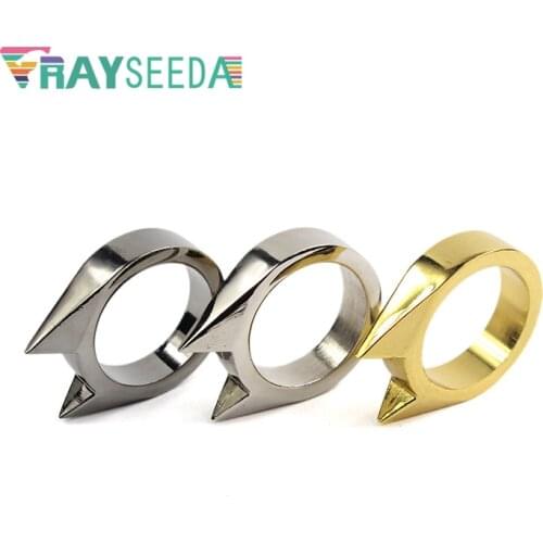 Rayseeda Men Women Self Defence Cat Ear Finger Ring Multifunction Emergency Outdoor Safety Survive EDC Tools Broken Window Rings