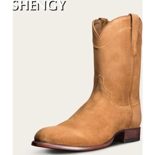 New Fashion Autumn Boots Men Calf Shoes Men Low Heeled Outdoor Chelsea Men Work Boots Warm Non Slip Snow Botas Male Safety Shoes