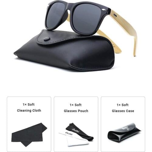 Ablibi Mens Temple Bamboo Wood Sunglasses Non-polarized Non-prescription Eyewear in Leather Case