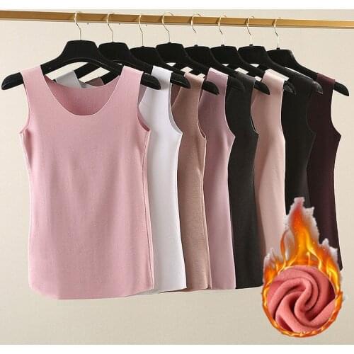 New Autumn Winter Women Tanks Warm Thick Velvet Tank Female Solid Soft Camis Slim Sleeveless Vest All Match Underwear Tops A1285