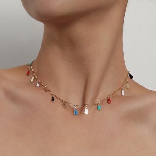 Fashion Colorful Painted Water Drop Beads Choker Necklace Women Geometric Chains Clavicle Necklace Chocker Colar Jewelry Gift