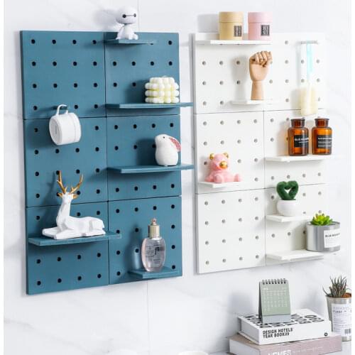 Punch-Free Square Storage Shelf Round Hole Wall-Mounted Clapboard Hooks Rack Kitchen Bathroom Home Plastic Organizer Holder