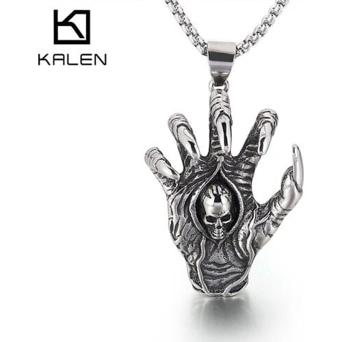 Kalen Animal Paw Skull Punk Pendant Chain Mens Stainless Steel Necklace Jewelry