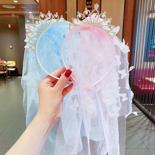 Headbands for Kids Girl Princess Hairbands Yarn Veil Crown Bow Knot Flower Child Hair Accessories Korean Handmade Wholesale