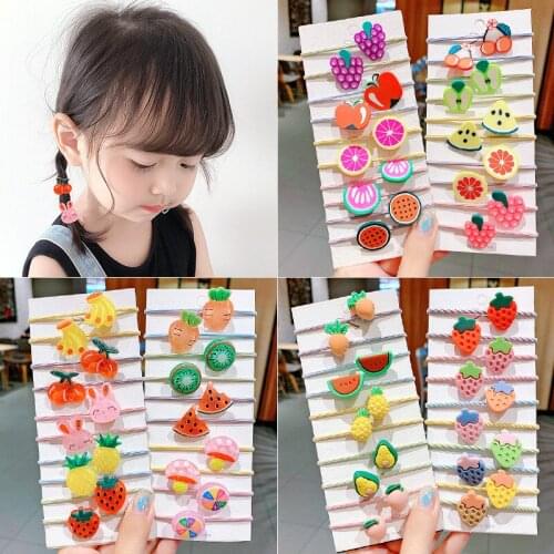 2021 Fashion New Girls Cute Cartoon Fruits Elastic Hair Bands Kids Ponytail Holder Scrunchie Rubber Band Funny Hair Accessories