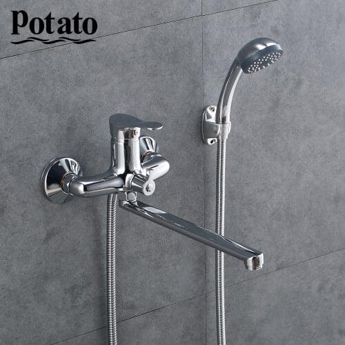 Potato Bathroom Faucet Shower Set Zinc Alloy Body Chrome Outlet Pipe Bath Mixer With Shower Head p22214