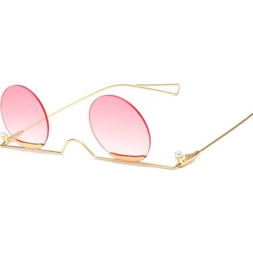 Unique Fashion Unisex Vintage Round Sunglasses metal frame Women Men Steampunk Rimless Glasses pink Sun Glasses UV400 Gafas