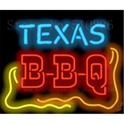 Texas BBQ Open Barbeque Glass Tube neon sign Businese Handcrafted Light Outdoor Shop Store Lamps Signs Signboard Signage 19"x15"