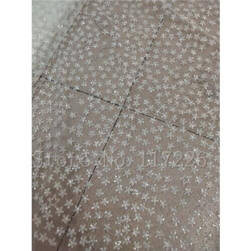 Unique embroidery net lace fabric French net lace fabric JRB-72106 with glued glitter decoration in star design