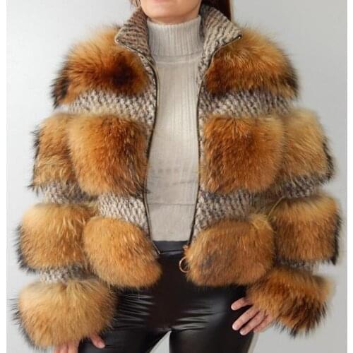 High Quality Raccoon Fur Coat Winter Real Fur Jacket Winter Warm Fashion Outwear Plus Size Custom