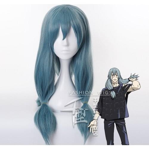 Jujutsu Kaisen Mahito Cosplay Wig Blue Heat Resistant Synthetic Hair Double braid Costume Wig Props
