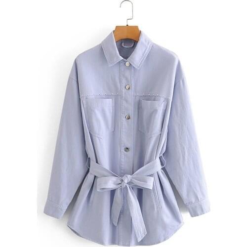 2021 autumn womens new style lapel long-sleeved jacket with piping patch pockets on the front single-breasted rivet jacket