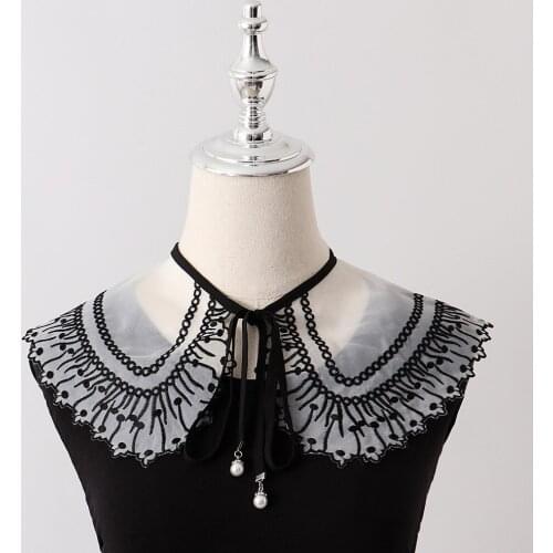 Women Fake Collars Girls Lace Floral Embroidery False Collar Decorative Female Necklace Blouse Shawl Wrap Detachable Collar