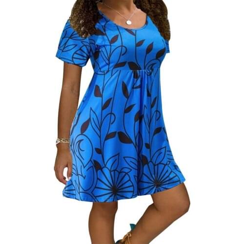 Plant Floral Print Short Sleeve Dress Women Clothes Summer O-neck Casual High Waist Mini Dresses Loose Plus Size Beach Dress