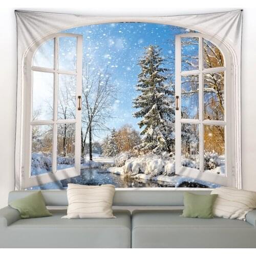 Winter Landscape Tapestry Snow Sunlight Forest Beauty Wall Cloth Scene Decoration Curtain Large Tapestries Background Art Decor