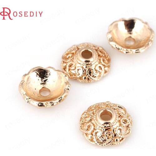 10PCS 9.5MM 24K Champagne Gold Color Plated Brass Beads Caps Tassel Caps High Quality Diy Jewelry Accessories