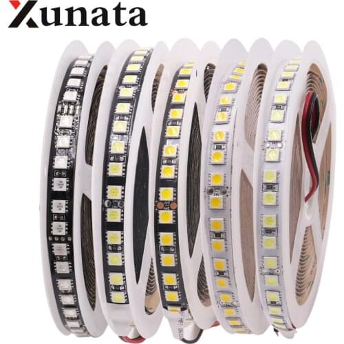 12V 24V 5050 RGB LED Light Strip 120 LEDs/m Cool White Warm White Flexible Tape LED Strip Lamp Black PCB 5m/roll Free Shipping