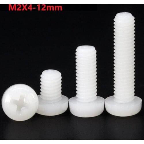2mm White Nylon Phillips Pan Head Screws M2 x 4 5 6 7 8 10 12mm Plastic Cross Recessed RoundHead Bolts Flame Retardant