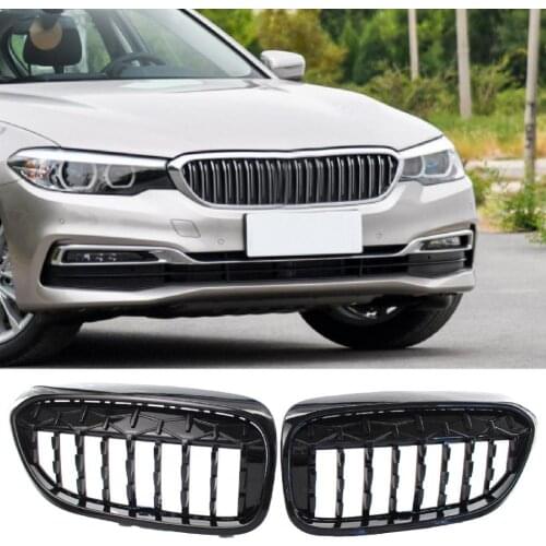 2Pcs Center Grille Wear-resistant Heat-resistant Bright Black Front Kidney Grill Replacement 51137390863 51137390864 for BMW 5 S