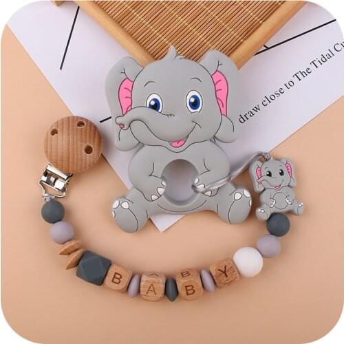 2Pcs/set Cute Elephant Nursing Teethers and Baby Pacifier Holder Chain Pacifier Clips