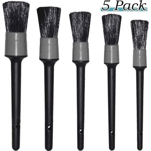 5Pcs Car Cleaning Brushes Cleaning Natural Boar Hair Brushes Auto Detail Tools Wheels Dashboard Auto Accessories Car Wash