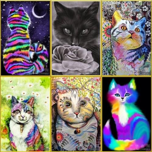 5D Square Diamond Painting Animal & Color cat Diy Diamond Painting Cross Stitch Home Decor Diamond Embroidery Flower Mosaic Gift