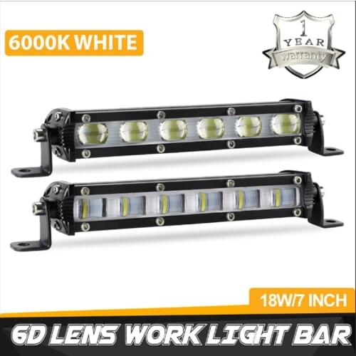 7 Inch Led Light Bar 6D Lens Work Light Bar 18W Slim Bar Spot Beam Flood Beam For Auto Motot Truck SUV ATV 12V 24V