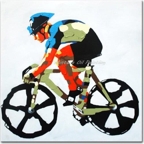 Free Shipping 100% Hand-painted Modern Abstract decorative oil painting Cycling Competition Thick palette knife On Canvas