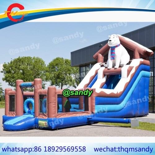 Free ship,kid Outdoor commercial bear bouncer slide combo,giant inflatable funcity playground park,rent jumping bed bounce slide