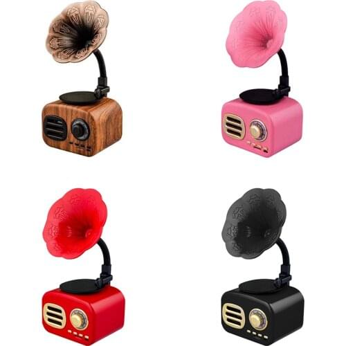 Retro Phonograph 5W Portable Wireless Bass Speaker Bluetooth-compatible 5.0 Audio Loudspeaker Sound Box for TF Card U Disk