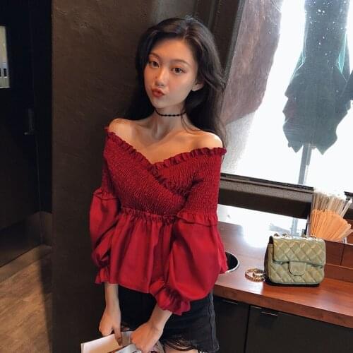 Off shoulder v-neck shirts fashion brands Womens Clothing Blouses crop top autumn tops Korean sexy vestidos femininos new
