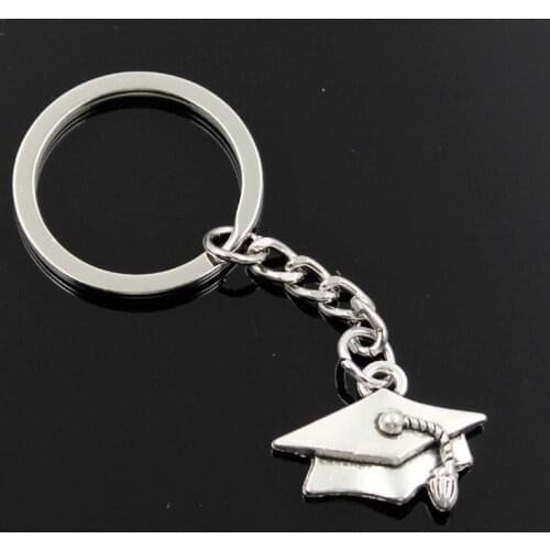 New Fashion Men 30mm Keychain DIY Metal Holder Chain Vintage Graduation Bachelor Cap 20x25mm Silver Color Pendant Gift
