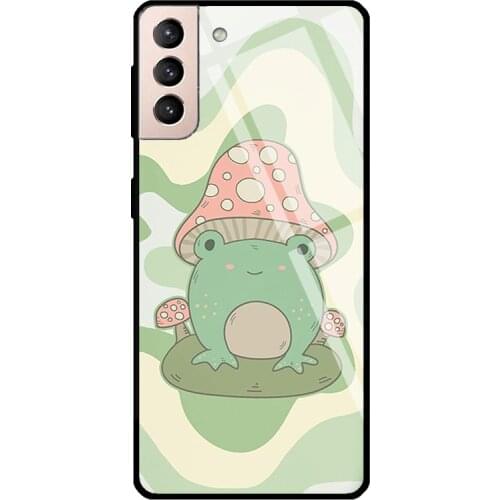 Liquid Swirl Frog Mushroom Cottagecore Tempered Glass Case For Samsung Galaxy S10 Plus Note 10 S8 S9 S20 FE S21 Note 20 Ultra