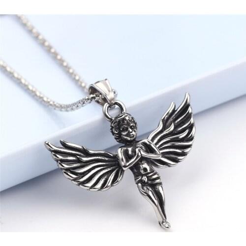 Black Small boy Angel necklace pendants fashion angels with wings necklaces for women men kids