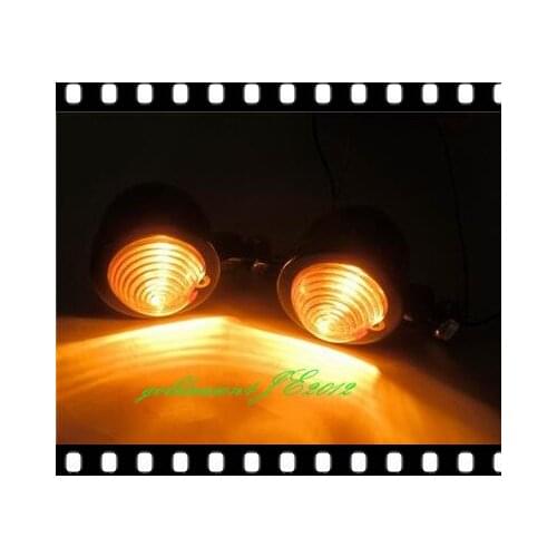 Black Amber Bullet TURN SIGNAL STEEL LIGHT for Harley Bobber Chopper Cruiser