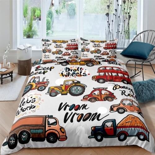 Home Living Luxury 3D Cartoon Engineering Vehicle Print 2/3Pcs Duvet Cover PillowCase Bedding Sets Queen and King EU/US/AU Size