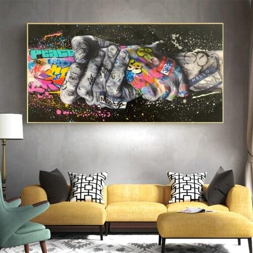 Graffiti Art Handshake Gesture Painting on Canvas Posters and Prints Street Wall Art Picture for Living Room Cuadros Home Decor