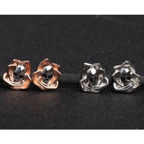 Hainon Hot Sell Punk Skull Earrings for Women Cool Silver Color Jewelry Flower Stud Earrings Vintage Rock Skeleton Earrings