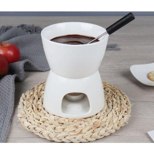Custom Ceramic Fondue Pot Swiss Cheese Chocolate Melting Hotpot Fondue Set with Fork
