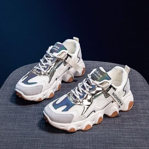 Women shoes sneakers breathable all-match casual shoes thick-soled white sports shoes trendy students Stitching old shoes